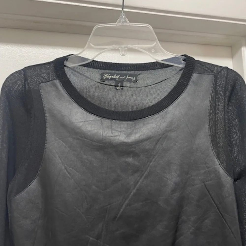 Elizabeth and James Black Lamb Leather Knit Top EUC - Picture 3 of 9